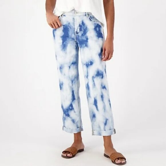 LOGO by Lori Goldstein Boyfriend Tie Dye Jeans Size 8 NEW Beach Summer Vacation - Picture 1 of 9